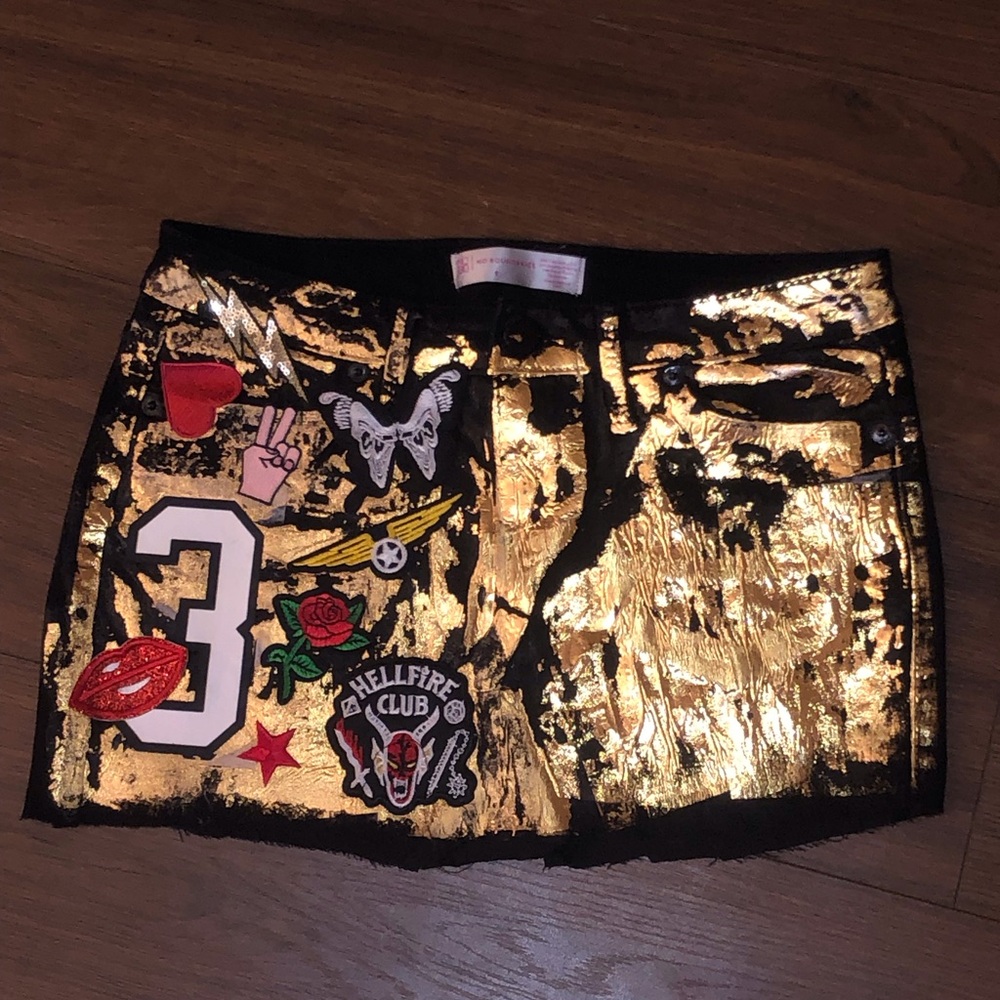 Gold Mini Skirt with Patches